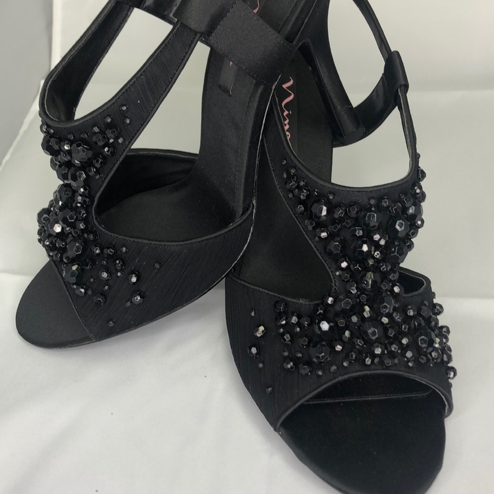 NINA - Black Satin Sling Heels - Size 10 NWOT